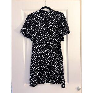 Zara Basic Black White Polka Dot Short Sleeve Mock Neck Mini Dress NWT | S